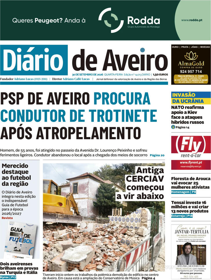 Capa Di�rio de Aveiro - 2026-09-30