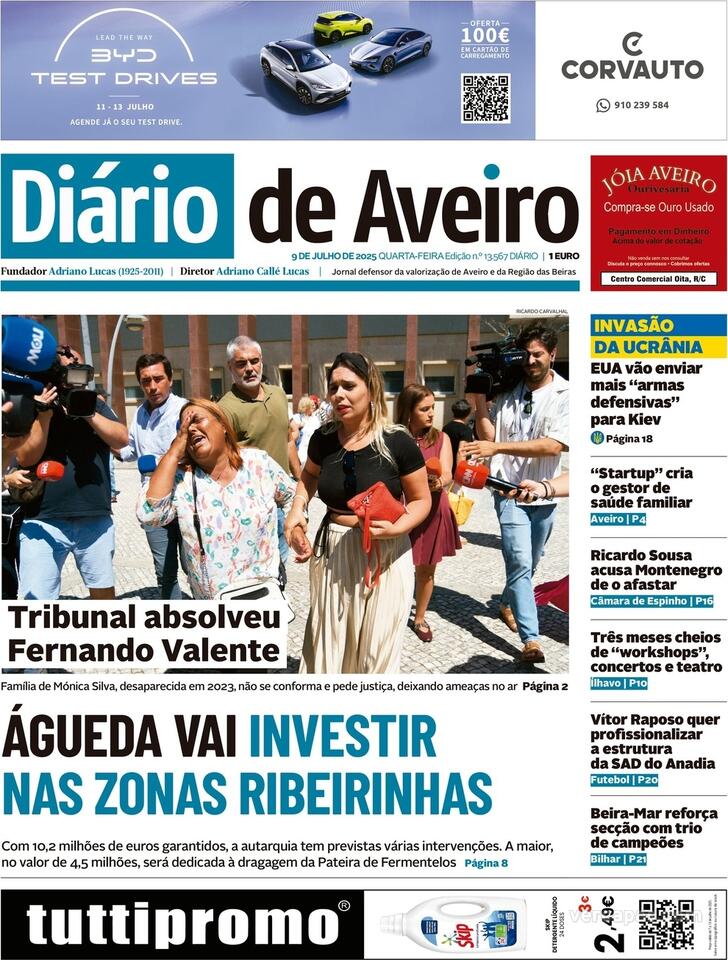 Capa Dirio de Aveiro - 2025-07-09