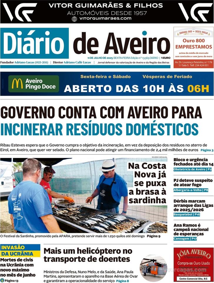 Capa Dirio de Aveiro - 2025-07-11