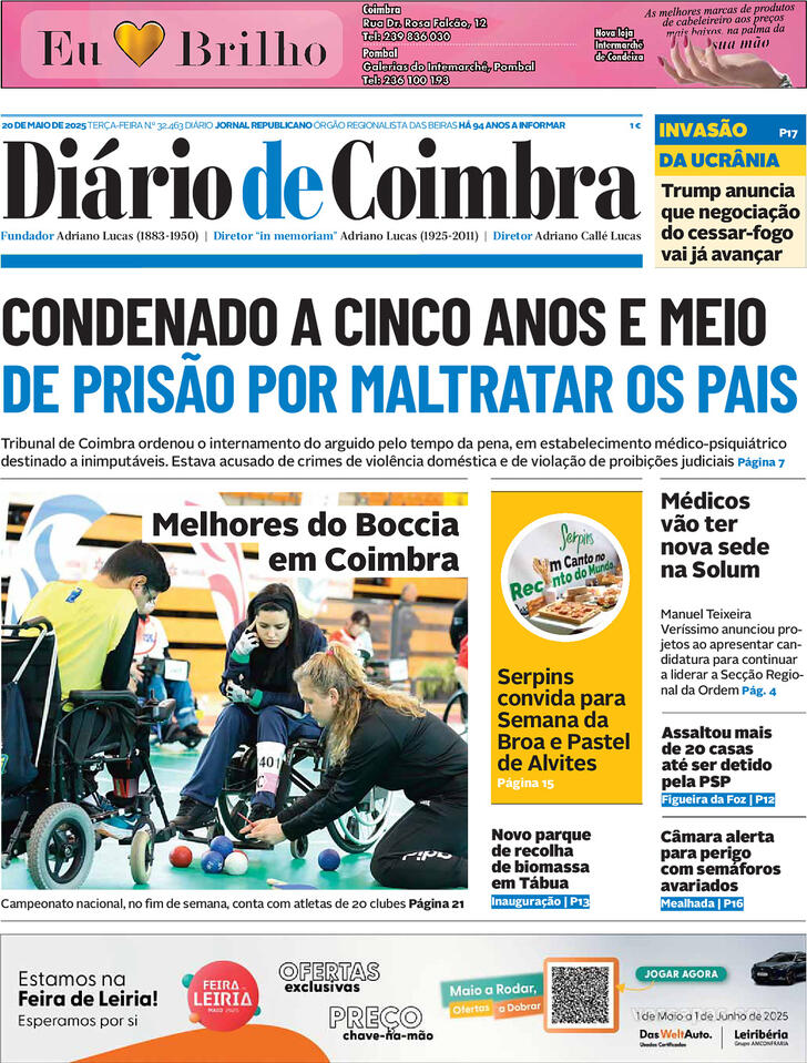 Capa Dirio de Coimbra - 2025-05-20