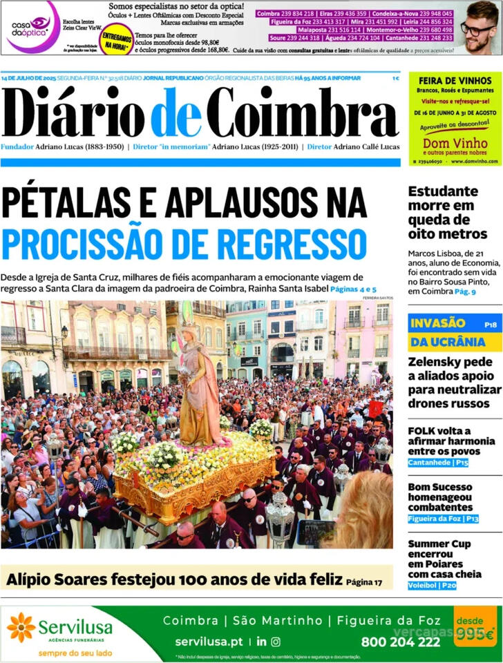 Capa Dirio de Coimbra - 2025-07-14