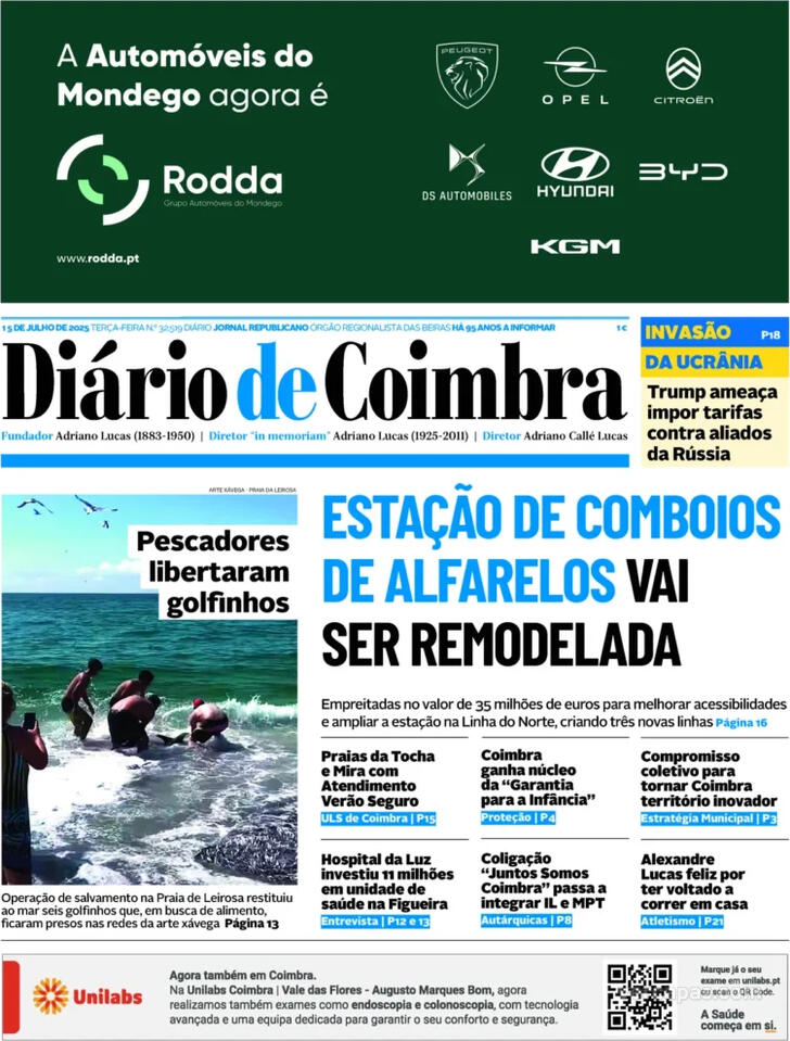 Capa Dirio de Coimbra - 2025-07-15