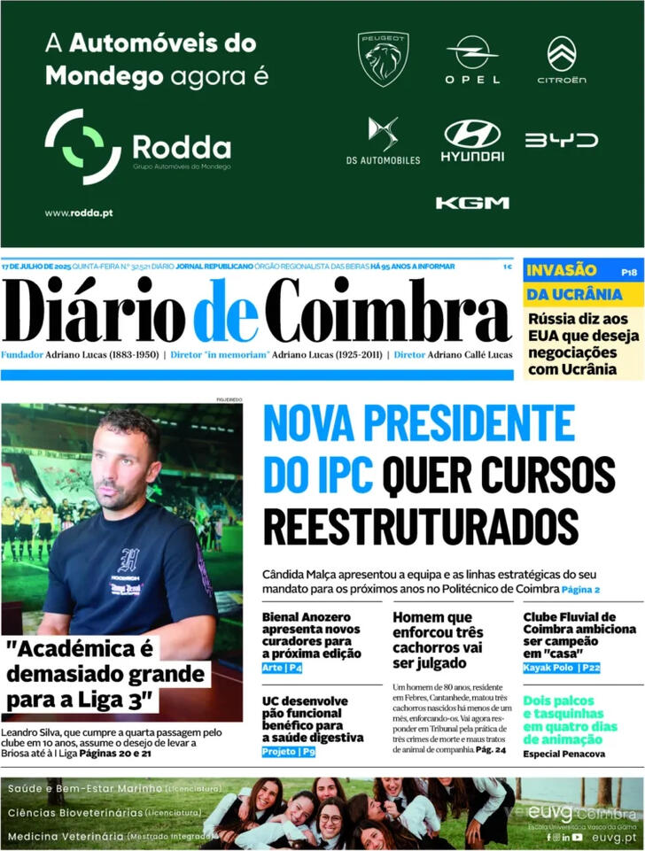 Capa Dirio de Coimbra - 2025-07-17