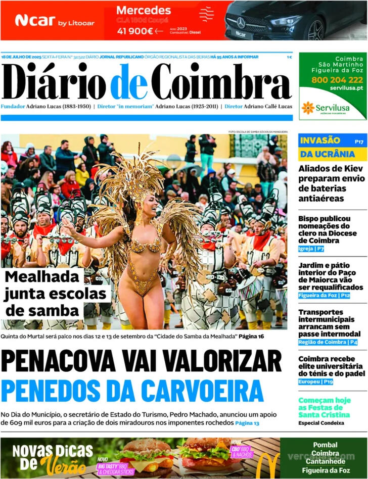 Capa Dirio de Coimbra - 2025-07-18