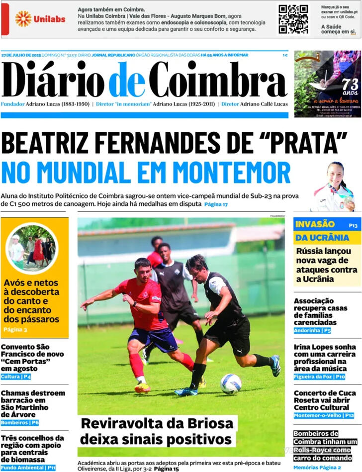 Capa Dirio de Coimbra - 2025-07-27