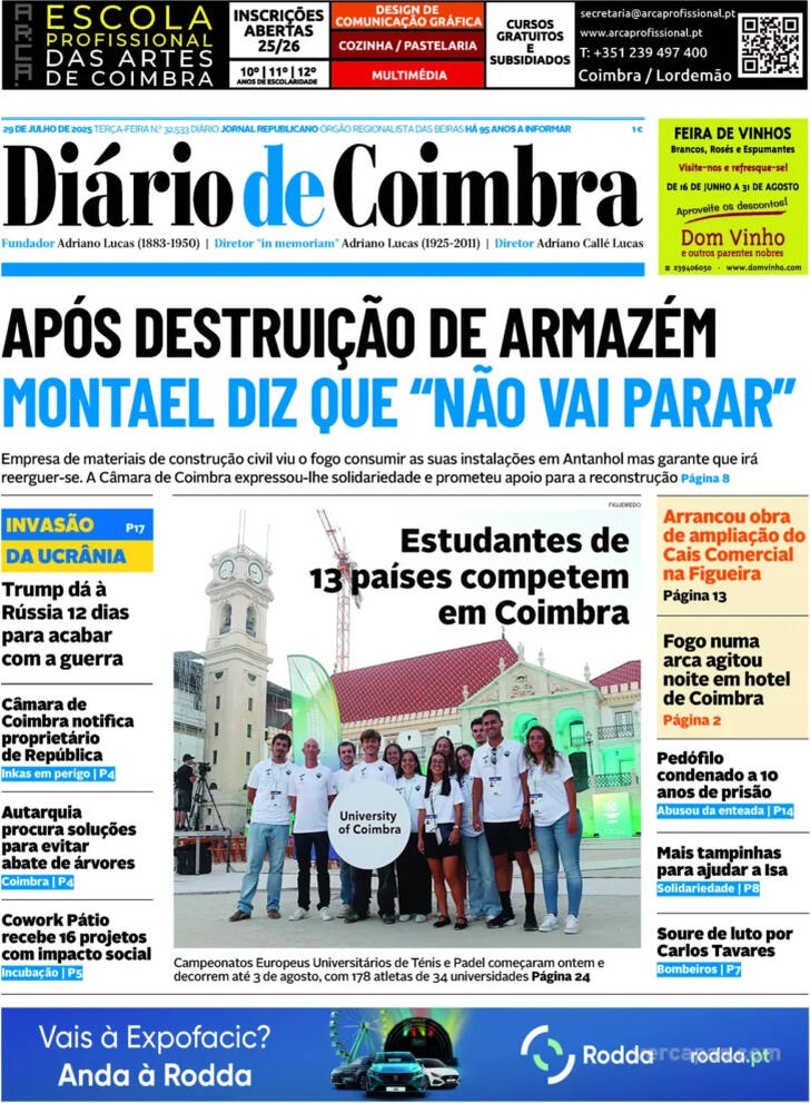 Capa Dirio de Coimbra - 2025-07-29