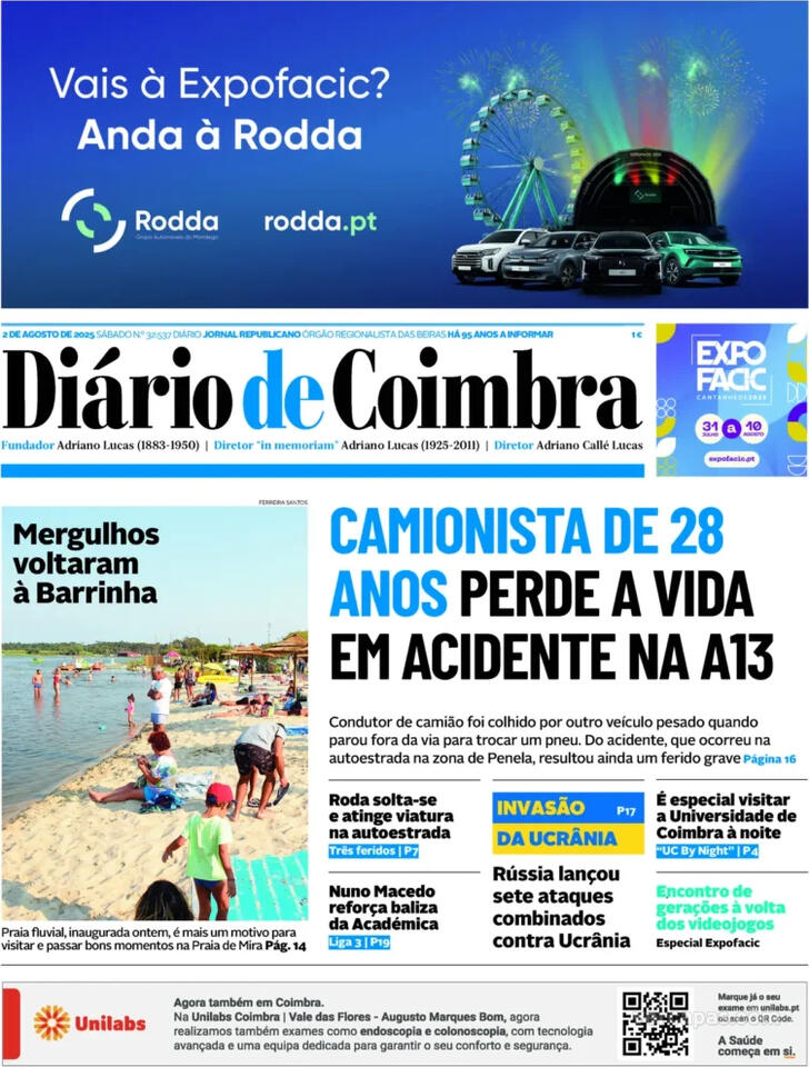 Capa Dirio de Coimbra - 2025-08-02