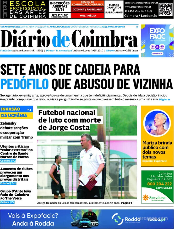 Capa Dirio de Coimbra - 2025-08-06
