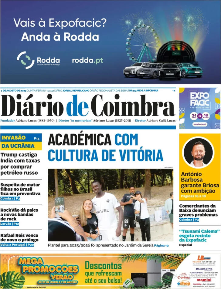 Capa Dirio de Coimbra - 2025-08-07