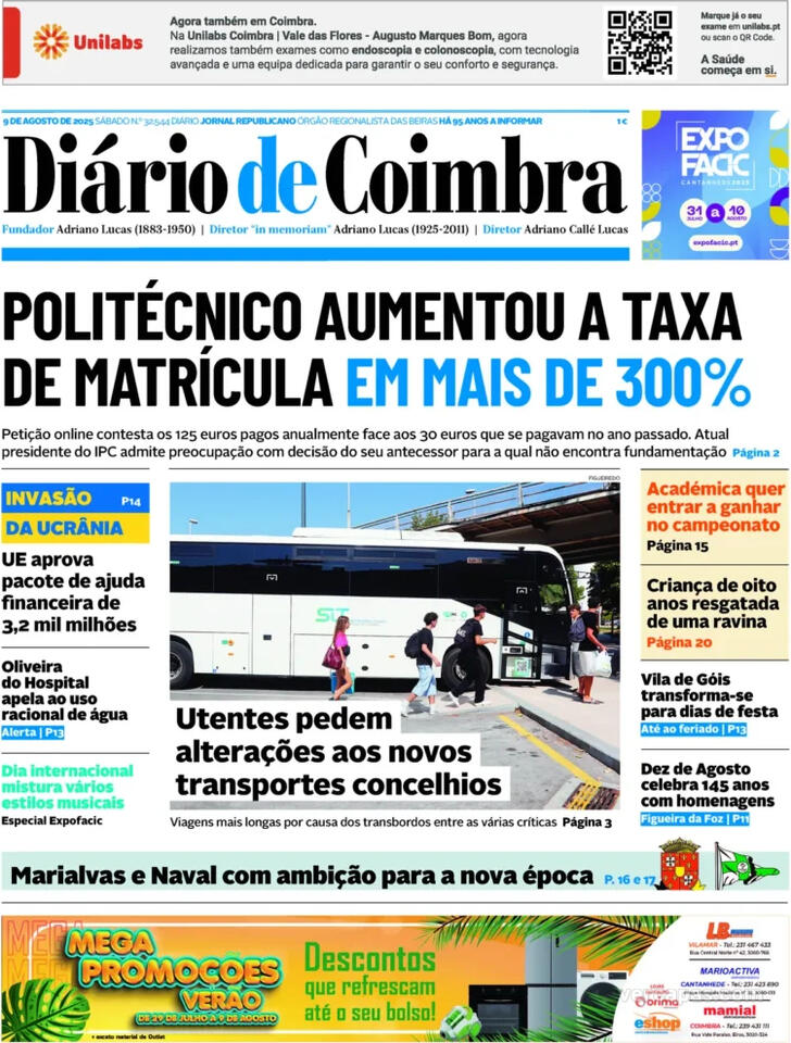 Capa Dirio de Coimbra - 2025-08-09