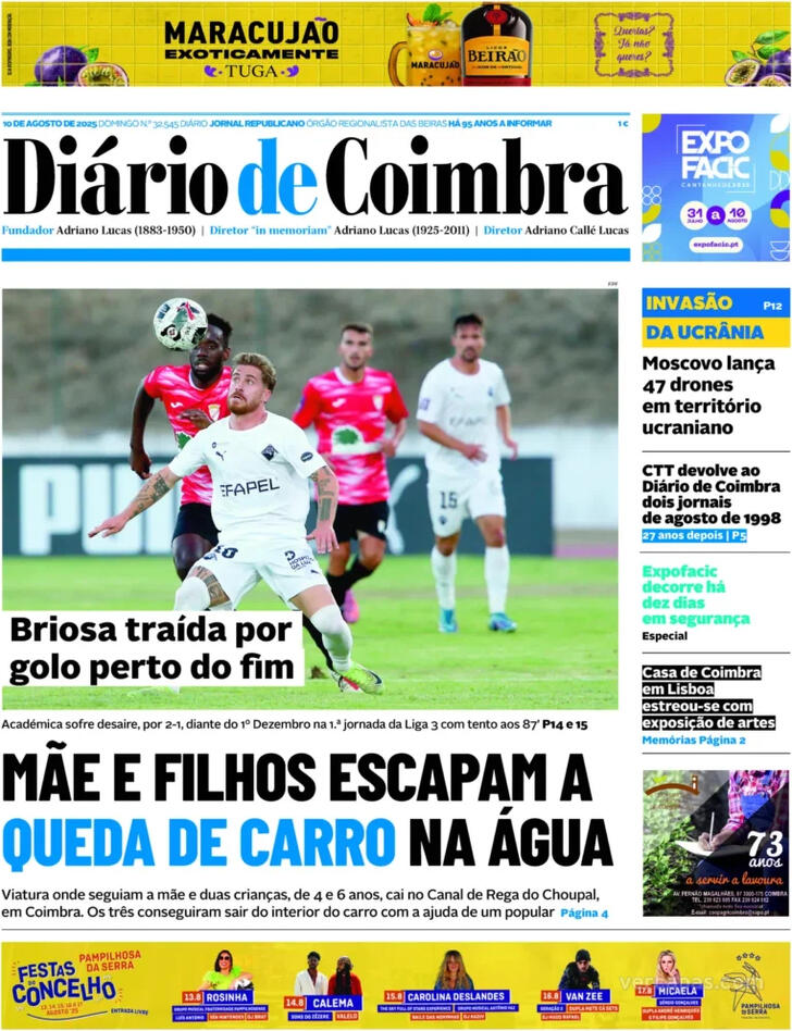 Capa Dirio de Coimbra - 2025-08-10