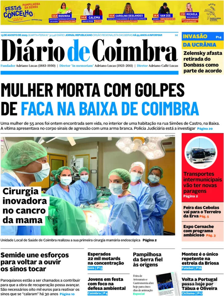 Capa Dirio de Coimbra - 2025-08-13
