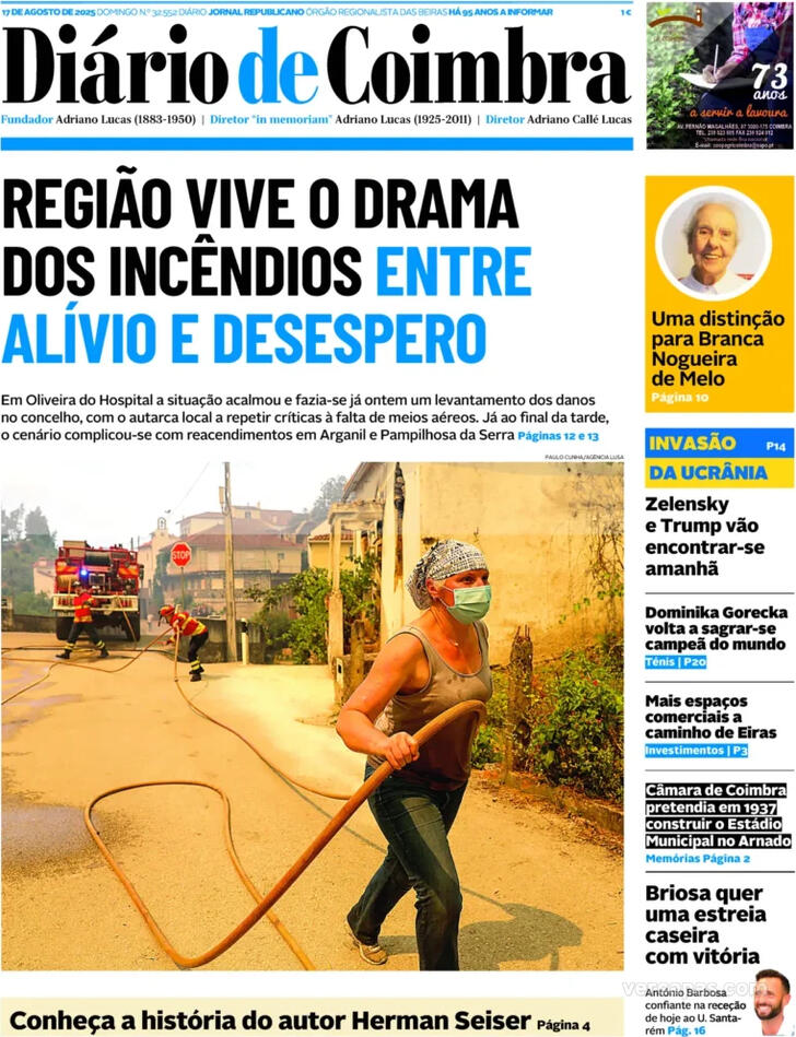 Capa Dirio de Coimbra - 2025-08-17