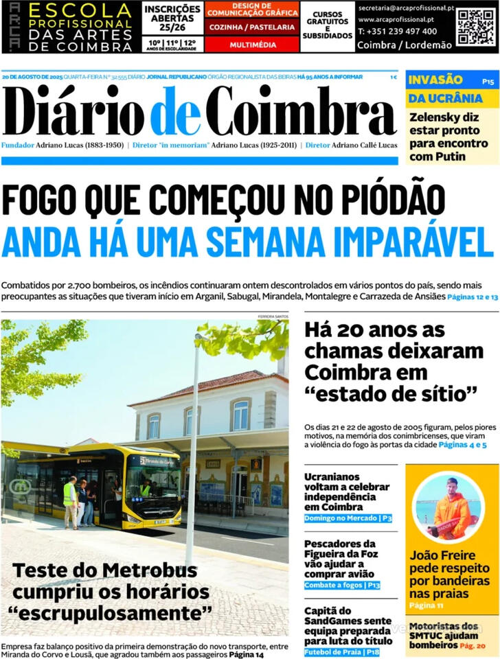 Capa Dirio de Coimbra - 2025-08-20