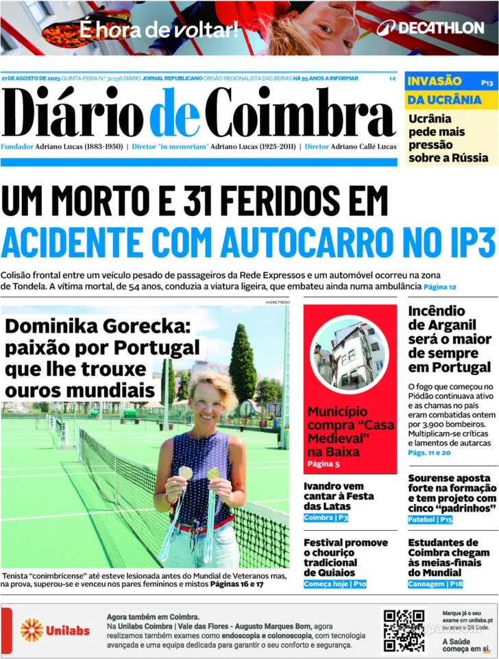 Capa Dirio de Coimbra - 2025-08-21