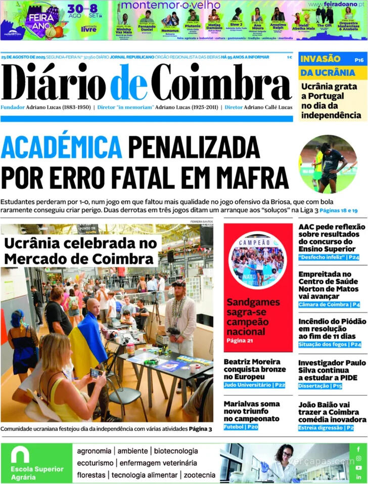 Capa Dirio de Coimbra - 2025-08-25