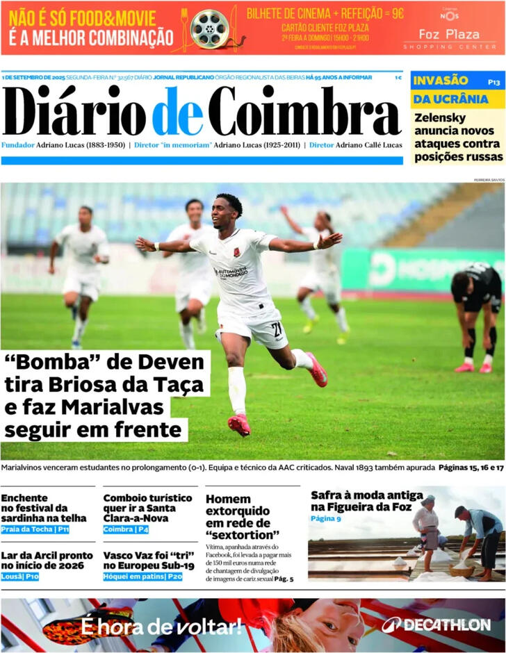 Capa Dirio de Coimbra - 2025-09-01