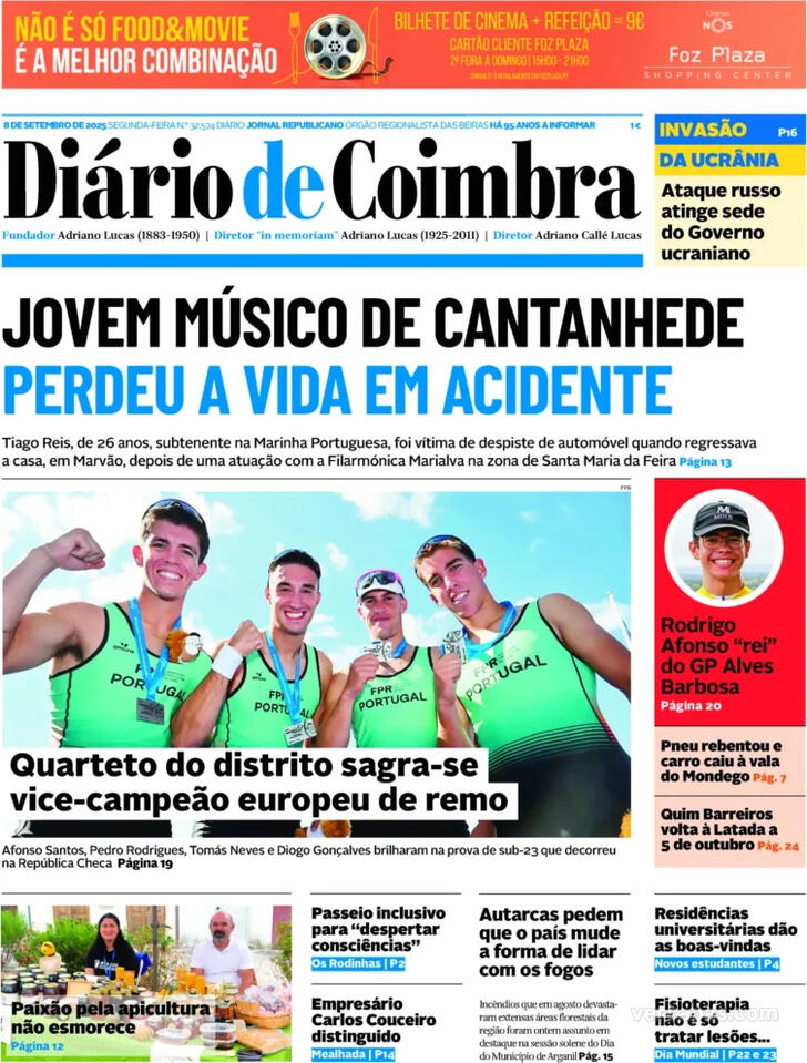 Capa Dirio de Coimbra - 2025-09-08