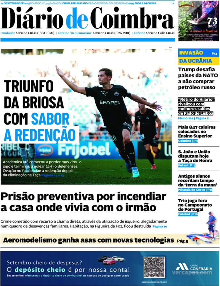 Capa Dirio de Coimbra - 2025-09-14