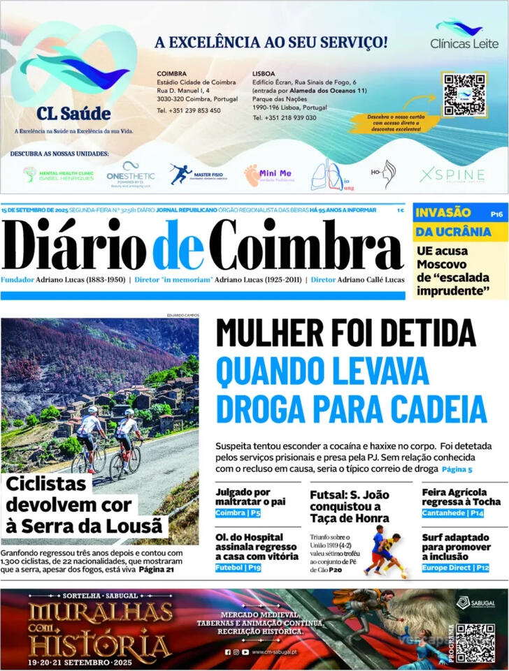 Capa Dirio de Coimbra - 2025-09-15