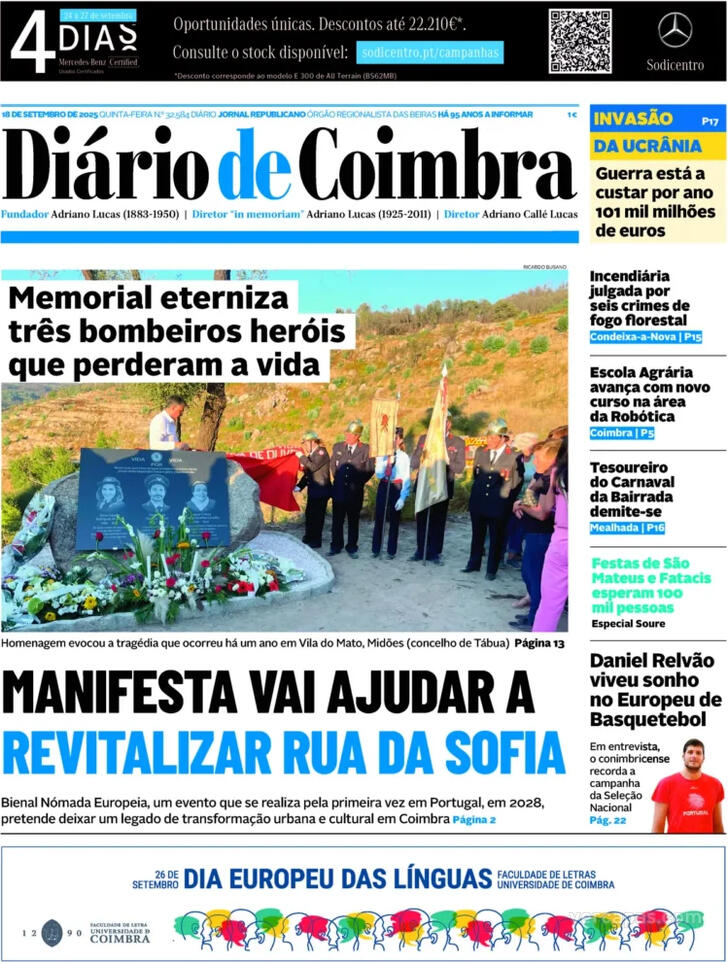 Capa Dirio de Coimbra - 2025-09-18