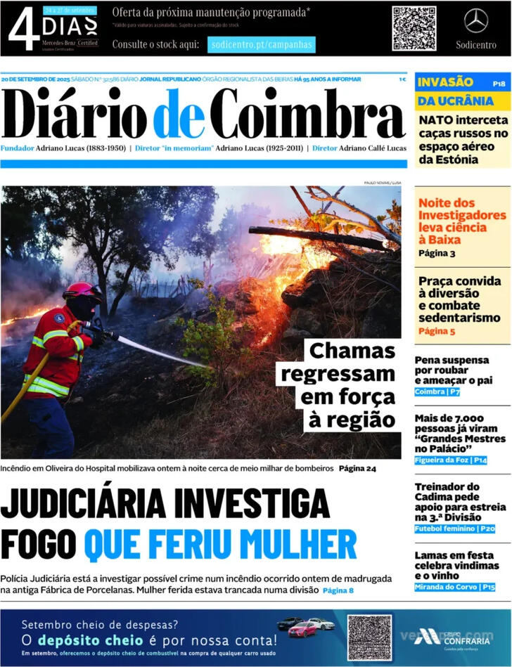 Capa Dirio de Coimbra - 2025-09-20