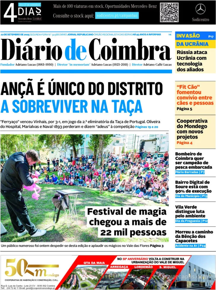 Capa Dirio de Coimbra - 2025-09-22