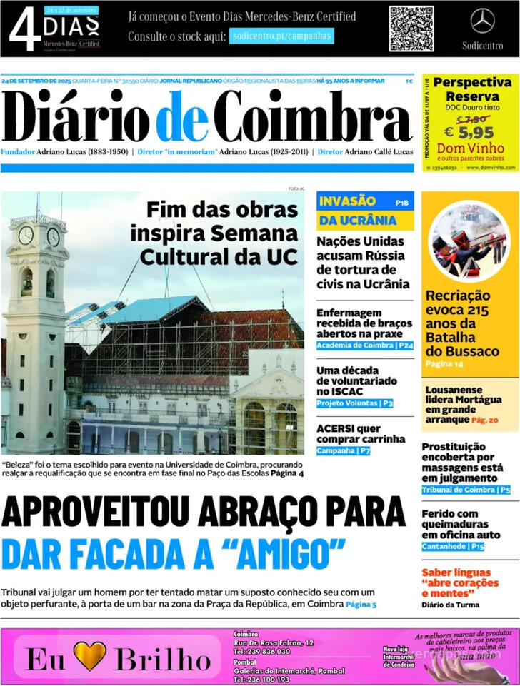 Capa Dirio de Coimbra - 2025-09-24