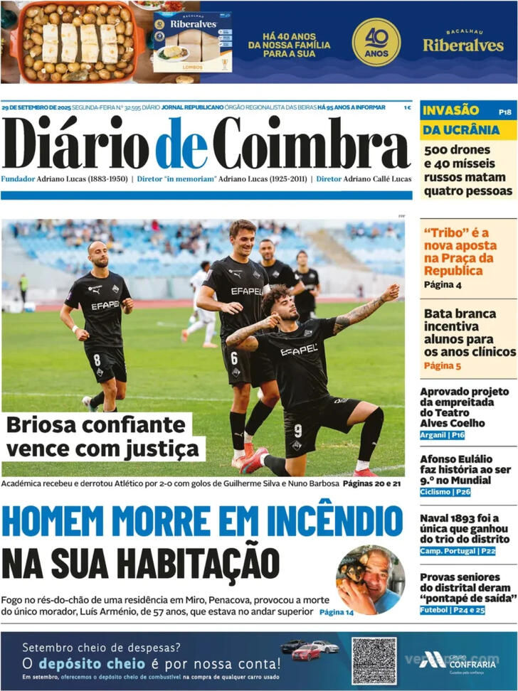 Capa Dirio de Coimbra - 2025-09-29