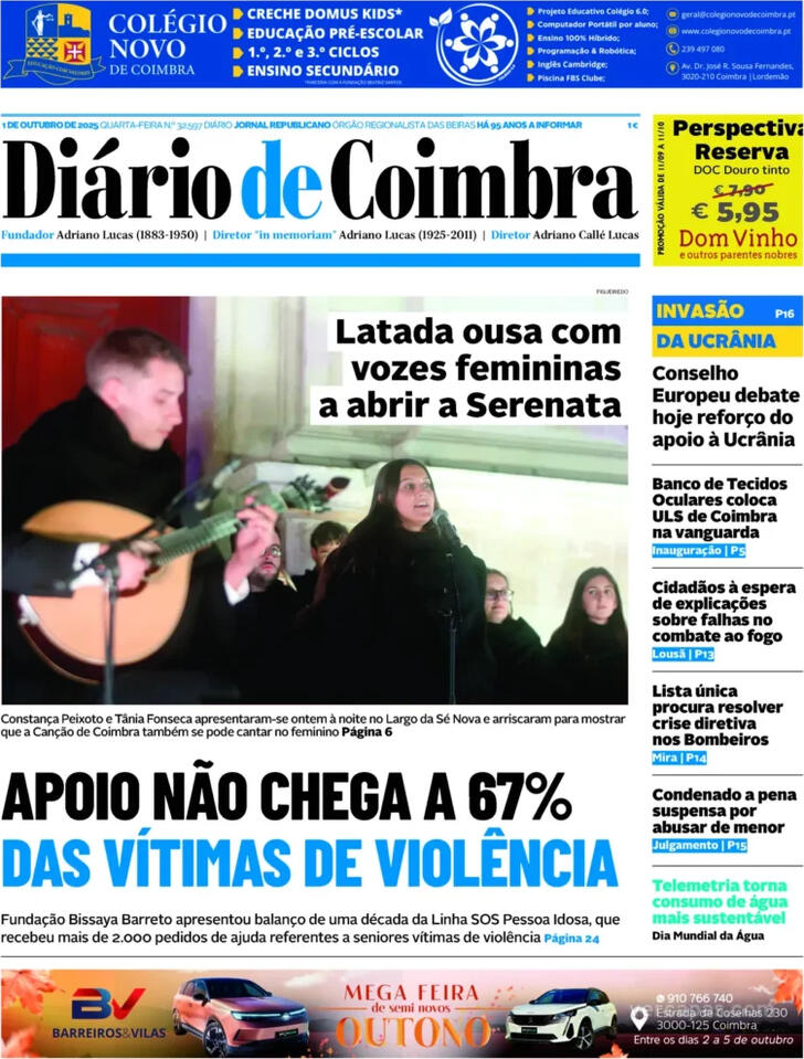 Capa Dirio de Coimbra - 2025-10-01
