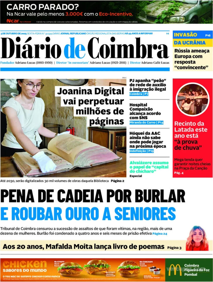 Capa Dirio de Coimbra - 2025-10-03