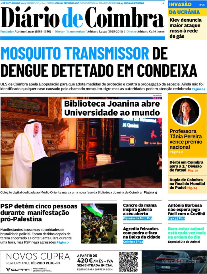 Capa Dirio de Coimbra - 2025-10-04