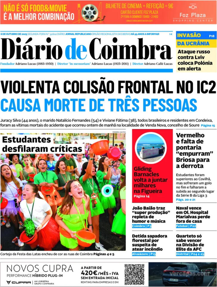 Capa Dirio de Coimbra - 2025-10-06