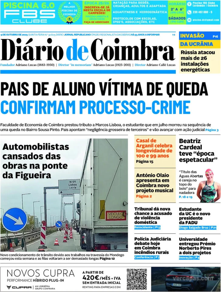 Capa Dirio de Coimbra - 2025-10-09