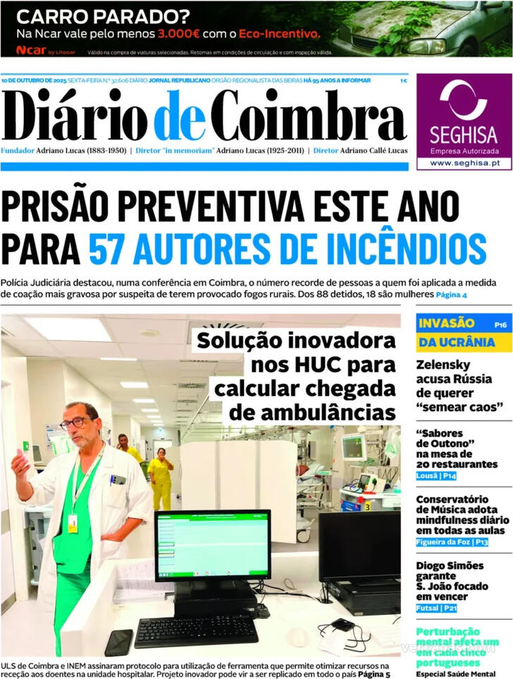 Capa Dirio de Coimbra - 2025-10-10