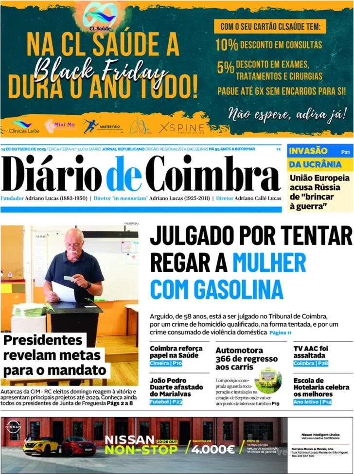Capa Dirio de Coimbra - 2025-10-14