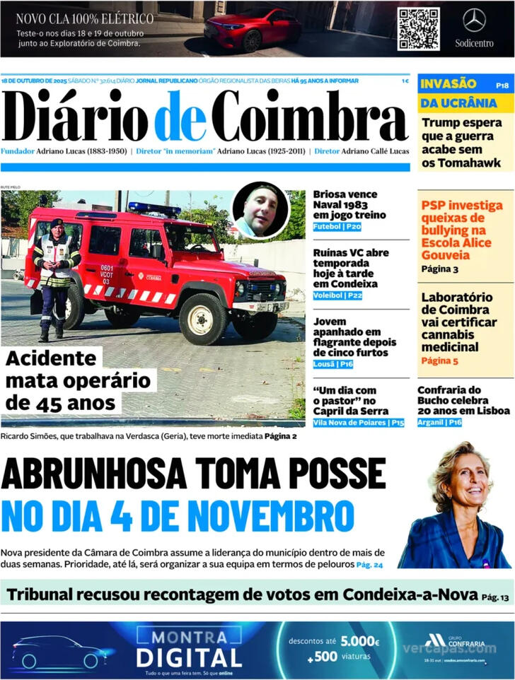 Capa Dirio de Coimbra - 2025-10-18