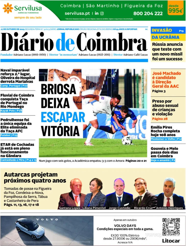 Capa Di�rio de Coimbra - 2025-10-27
