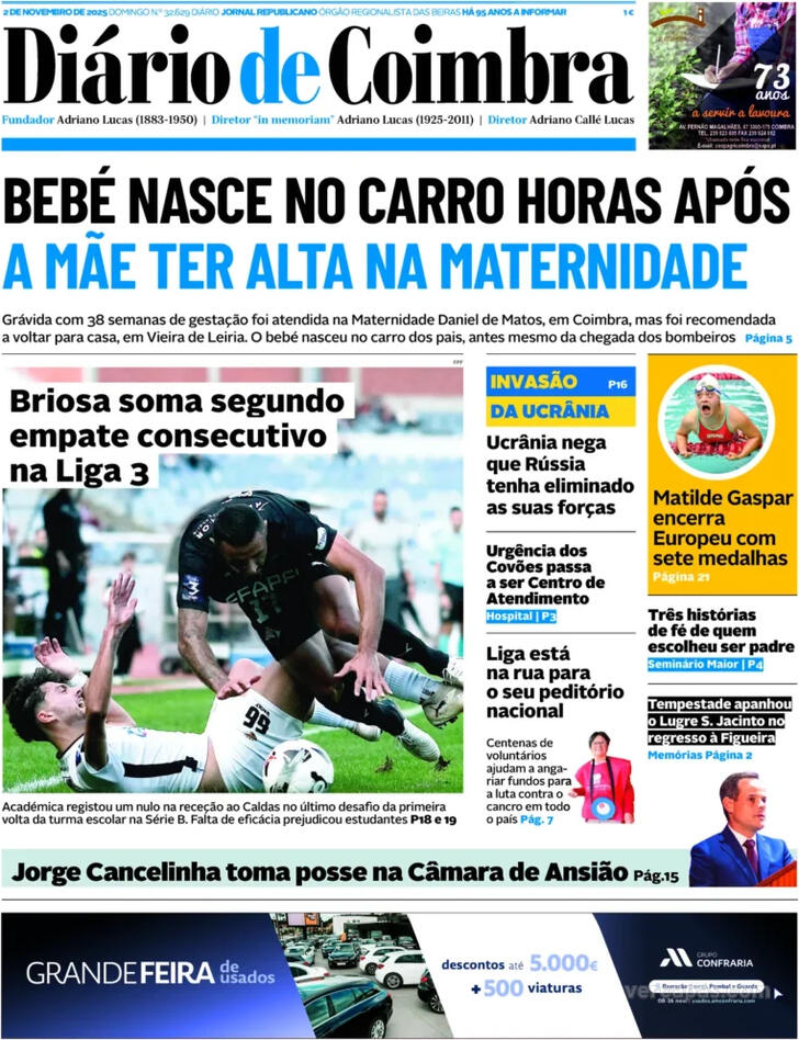 Capa Di�rio de Coimbra - 2025-11-02