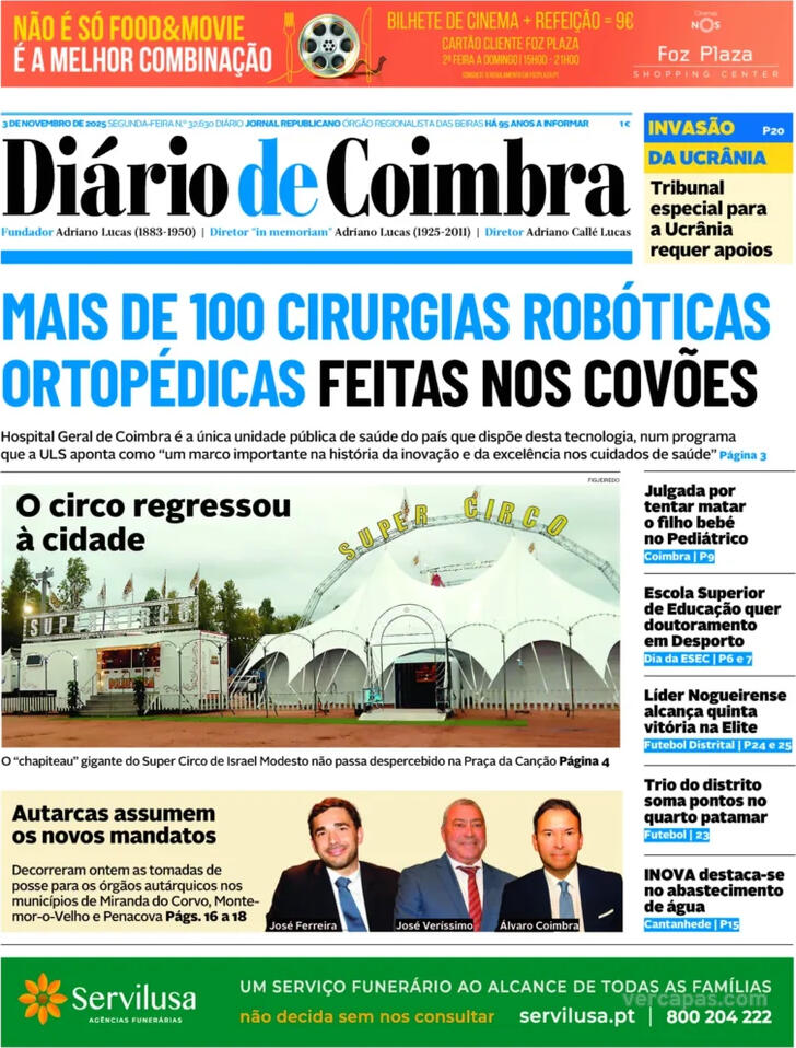 Capa Di�rio de Coimbra - 2025-11-03