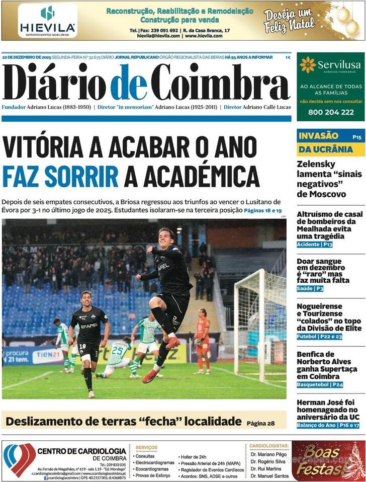 Capa Di�rio de Coimbra - 2025-12-22