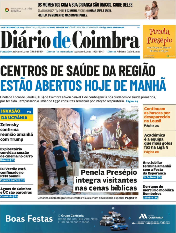 Capa Di�rio de Coimbra - 2025-12-27