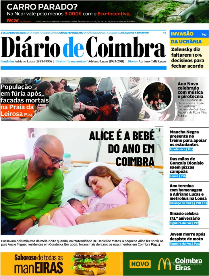 Capa Di�rio de Coimbra - 2026-01-02