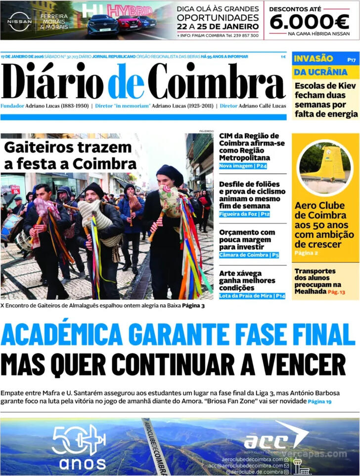 Capa Di�rio de Coimbra - 2026-01-17