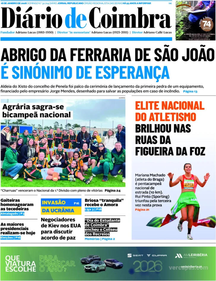 Capa Di�rio de Coimbra - 2026-01-18