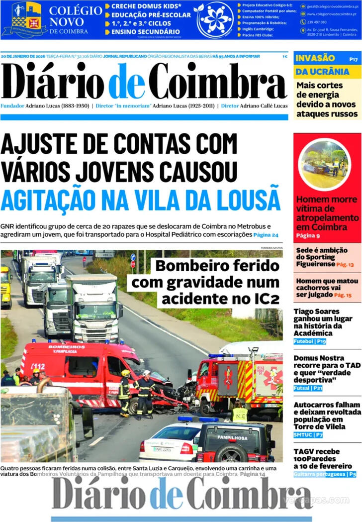 Capa Di�rio de Coimbra - 2026-01-20