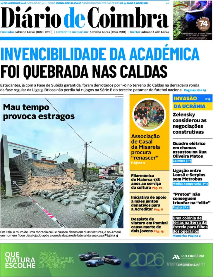 Capa Di�rio de Coimbra - 2026-01-25