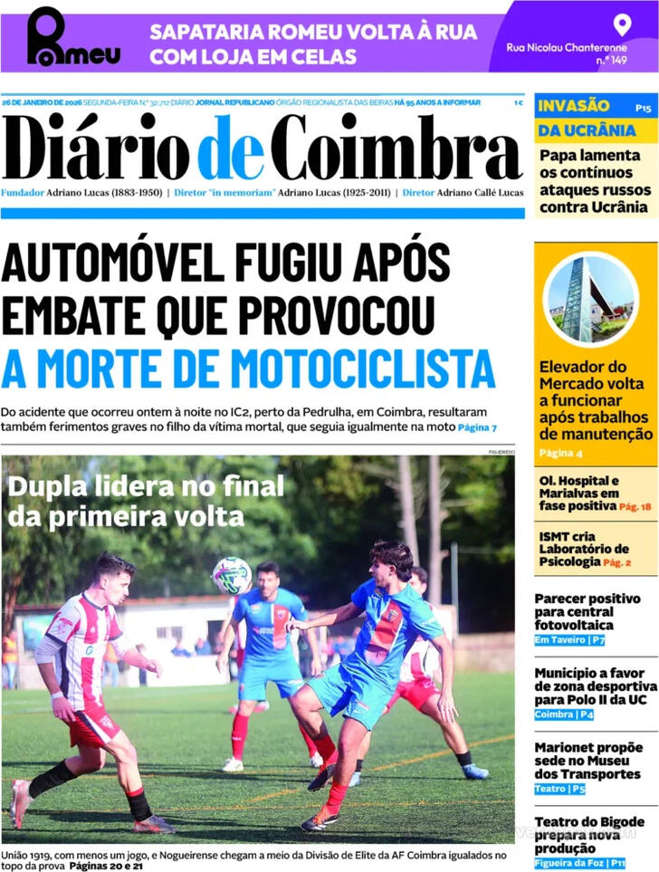 Capa Di�rio de Coimbra - 2026-01-26