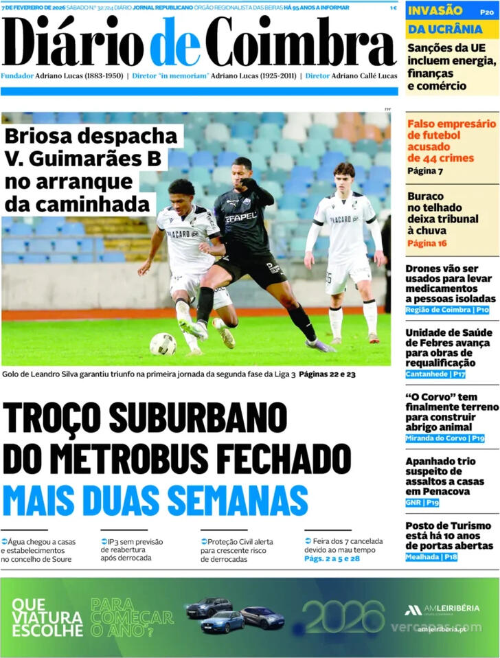 Capa Di�rio de Coimbra - 2026-02-07
