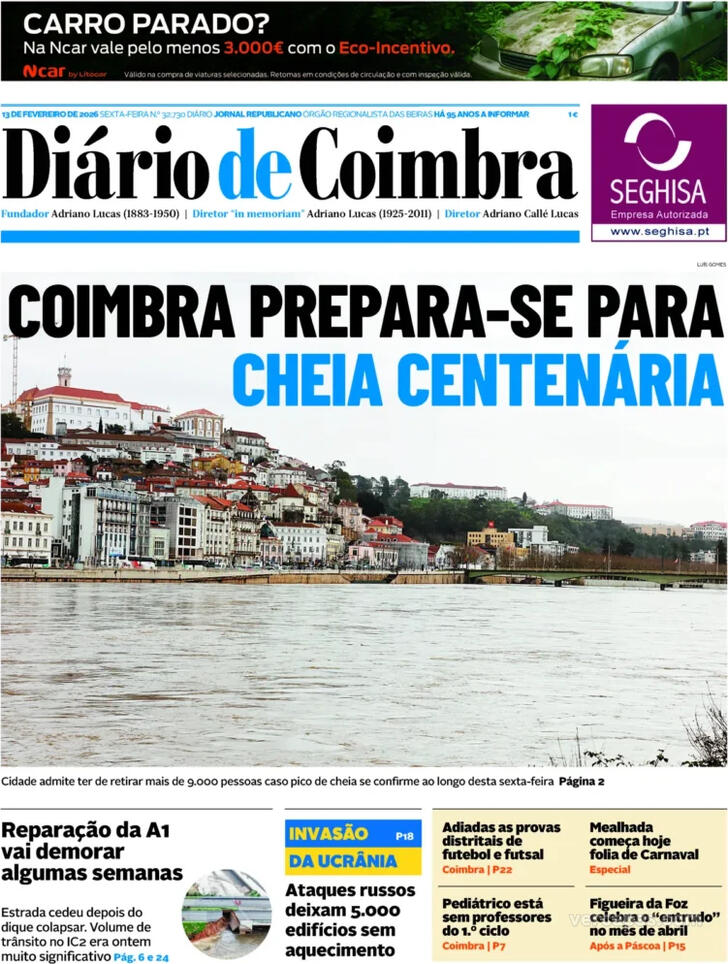 Capa Di�rio de Coimbra - 2026-02-13